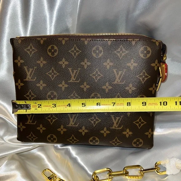 Dark Brown Monogram Pouch with Gold Chain - Picture 4 of 5